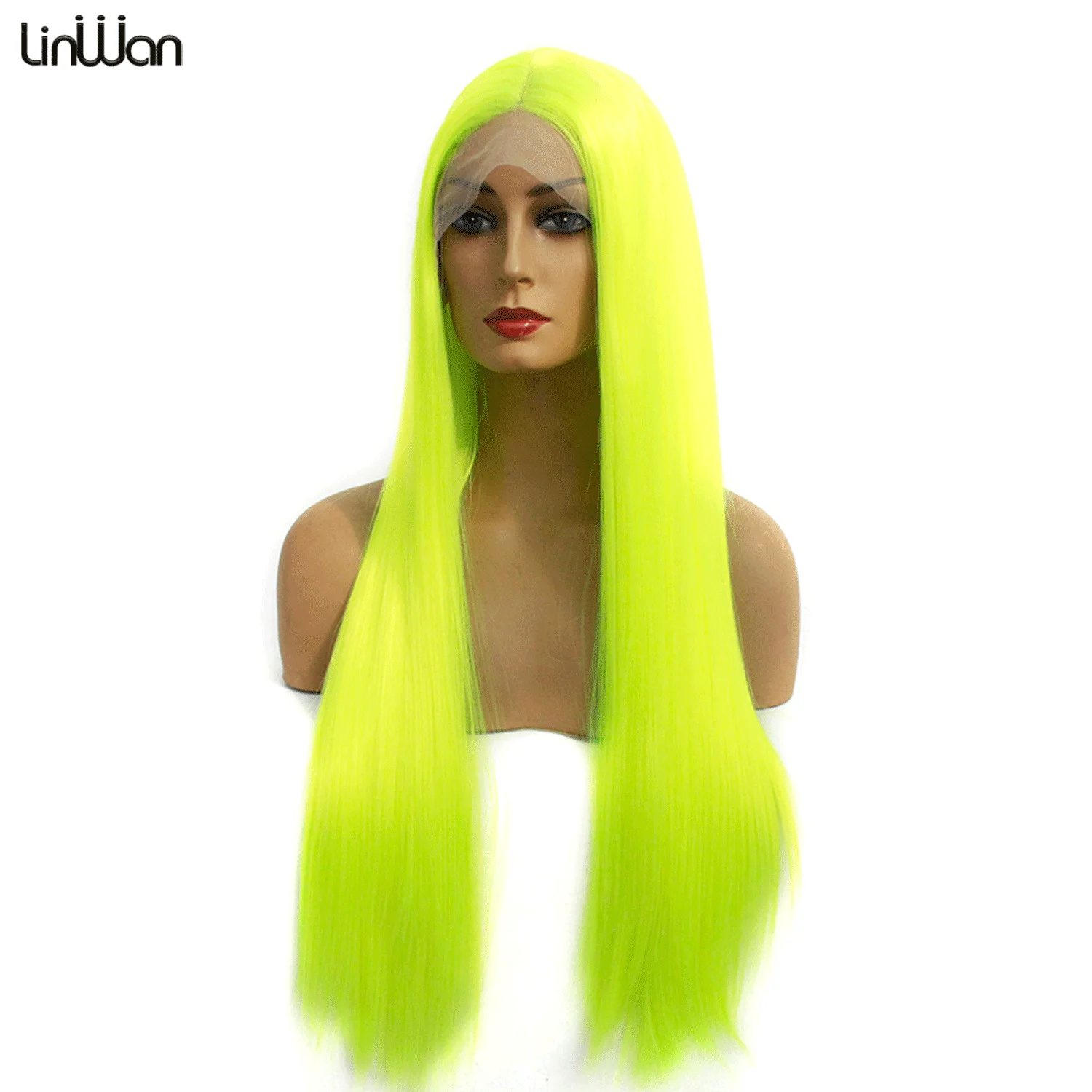Fluorescent Green Wig Synthetic Lace Front Wig For Women Long Silky Straight Hair Natural Hairline Side Part Cosplay Wigs Linwan