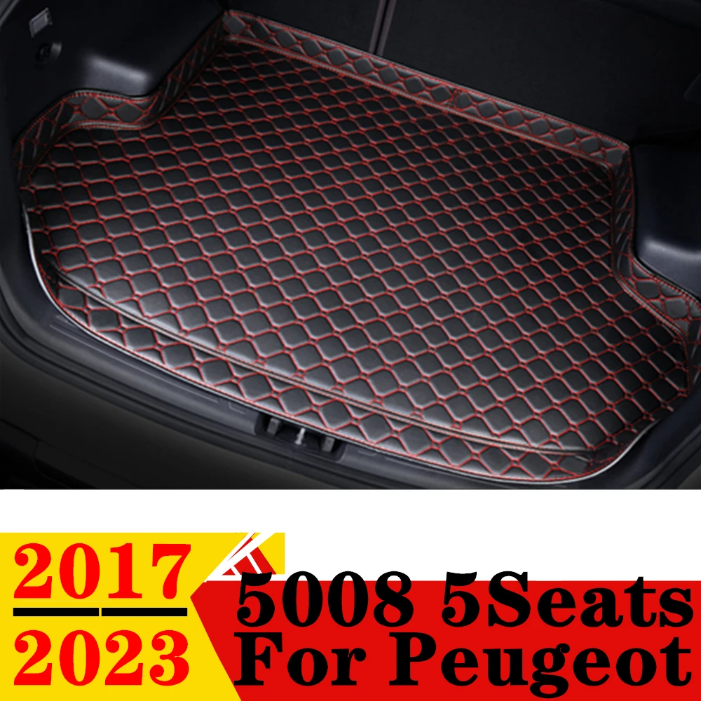 

Автомобильный коврик для багажника Peugeot 5008, 5 сидений, 2017-23, высокая сторона, водонепроницаемый задний грузовой коврик, коврик, автомобильные аксессуары, подкладка для багажника