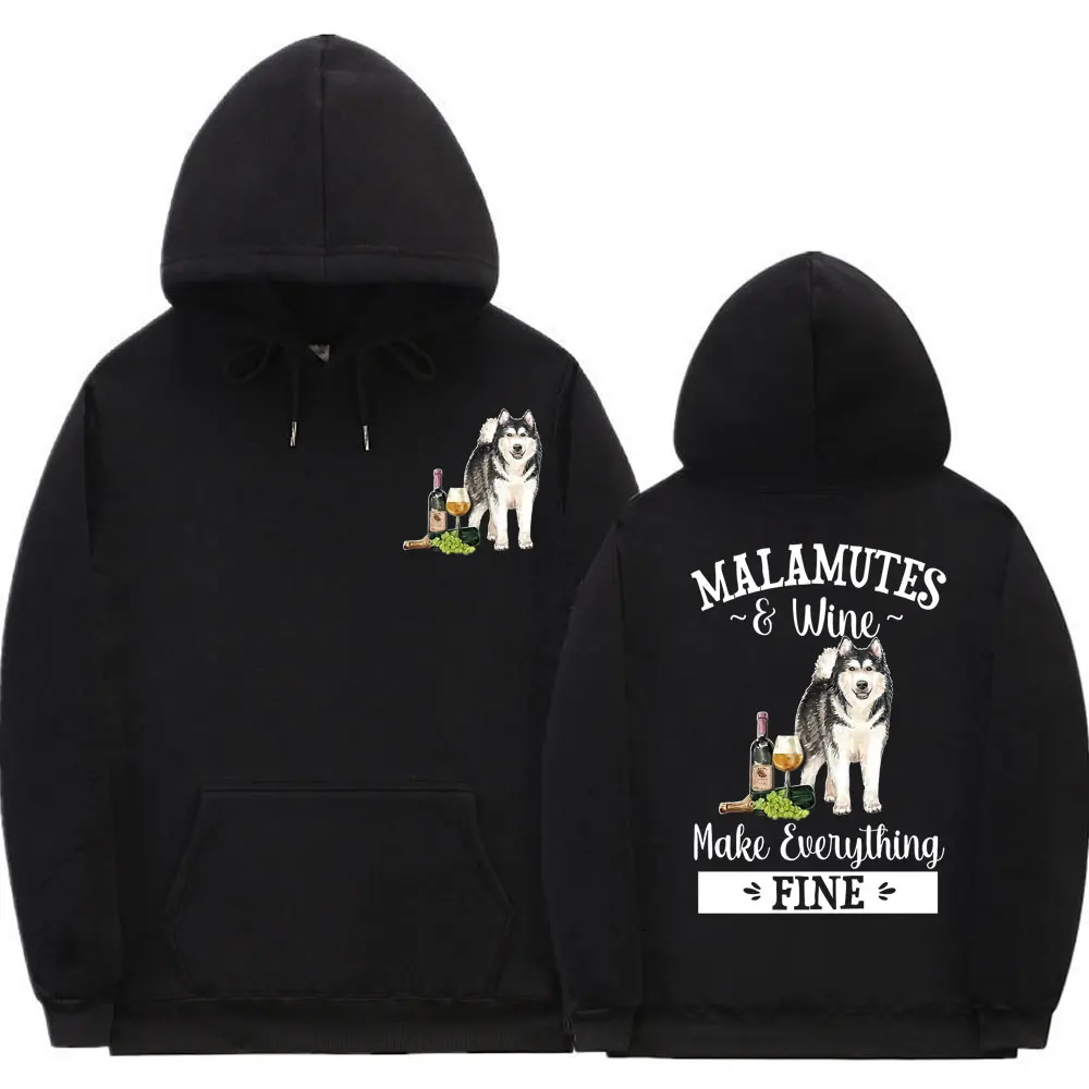 

Alaskan Malamute Wine Alaskan Double Sided Print Hoodie Funny Men Women Fashion Loose Black Sweatshirt Unisex Oversized Hoodies