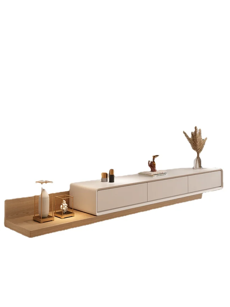 

XL TV Cabinet and Tea Table Combination Floor Cabinet Wood Color Retractable TV Stand