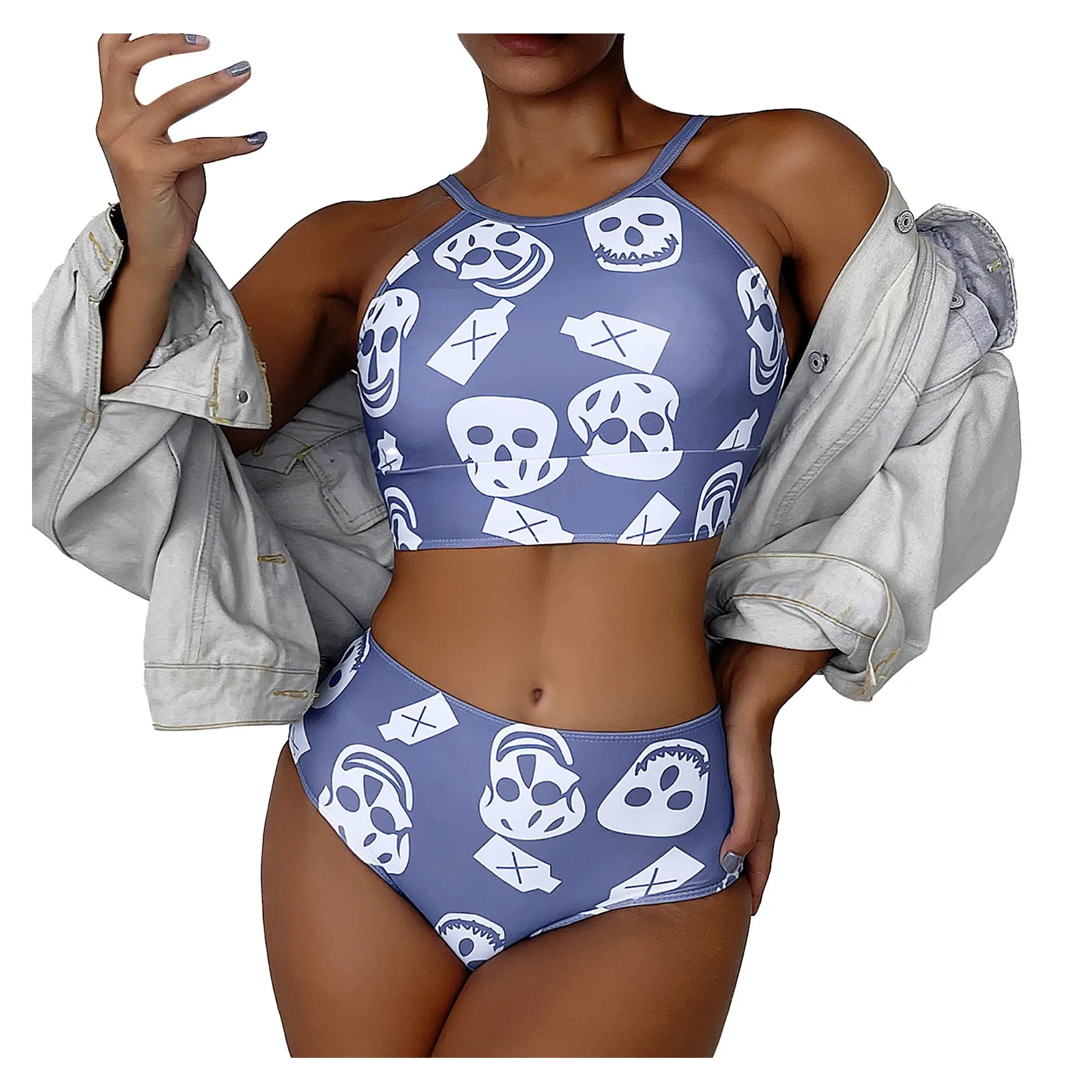 

Two Sexy Piece Swimsuit Button Adjustable Women's Shorts Hollow Swim Print Split Hidden Swimwears Tankinis Bathing Suits Juniors