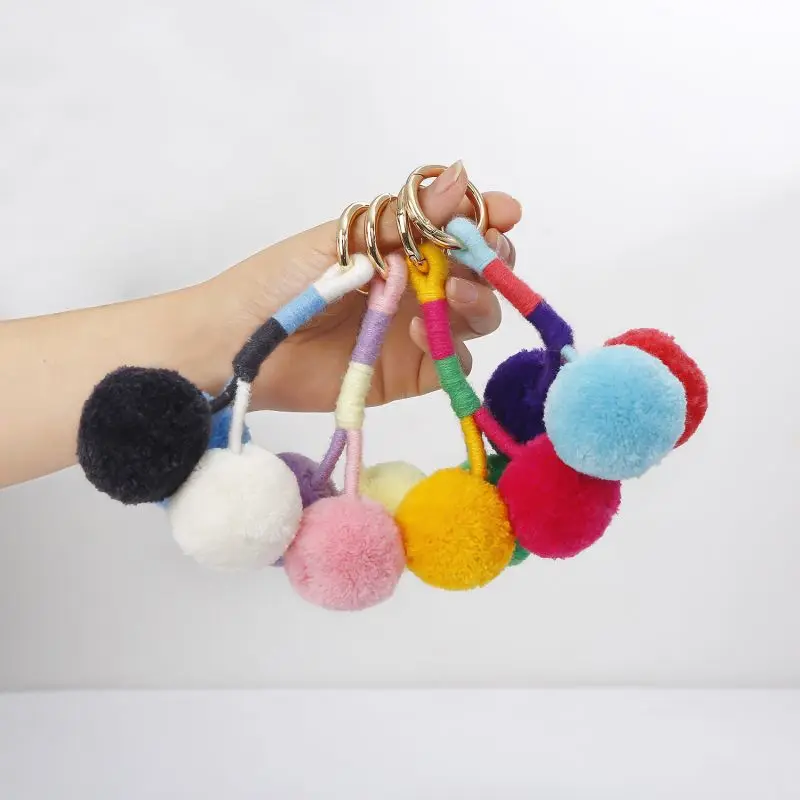 

Furry Pompom Boho Keychains Women Fashion Backpack Bag Pendant Keyrings With Big Pompom Ball Trendy Car Keys Keychain Wholesale