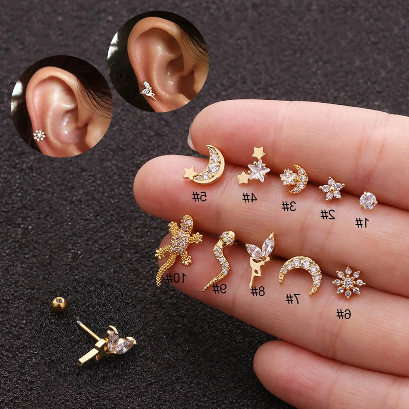 

1Piece Unusual Piercing MIni Stud Earrings Jewelry for Women Screw Trend Personality Elves Snake Zircon Cute Earrings for Girl