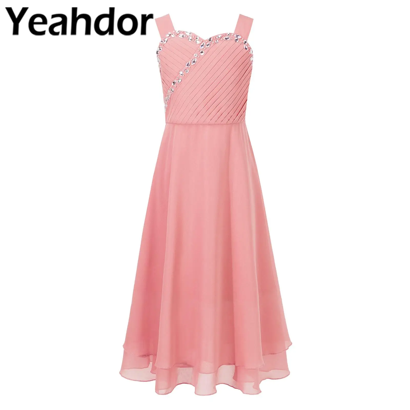 

Kids Girls Party Dress Sweetheart Chiffon Junior Bridesmaid Dresses Shiny Rhinestones Evening Prom Gown Wedding Party Dress