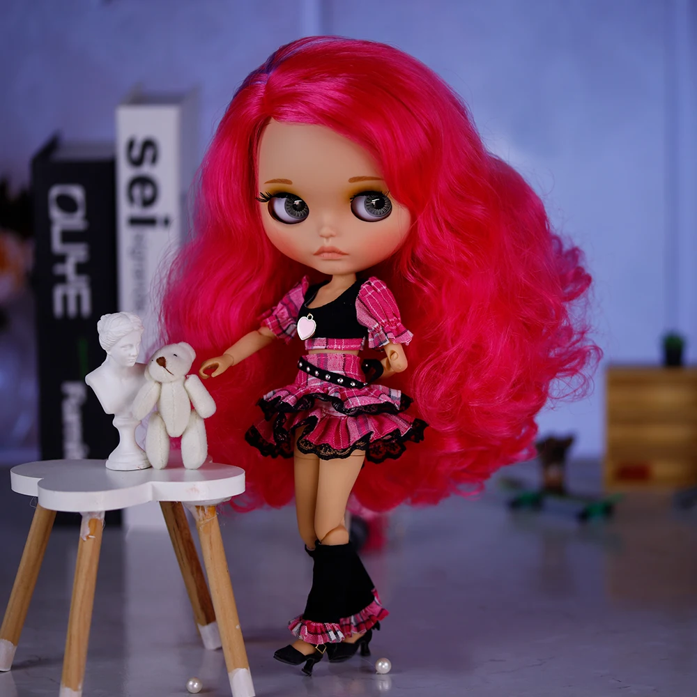 Фото ICY DBS Blyth кукла масштаб 1/6 30 см коричневая кожа матовое лицо розовые волосы кукла для девочек BJD игрушка в подарок №1