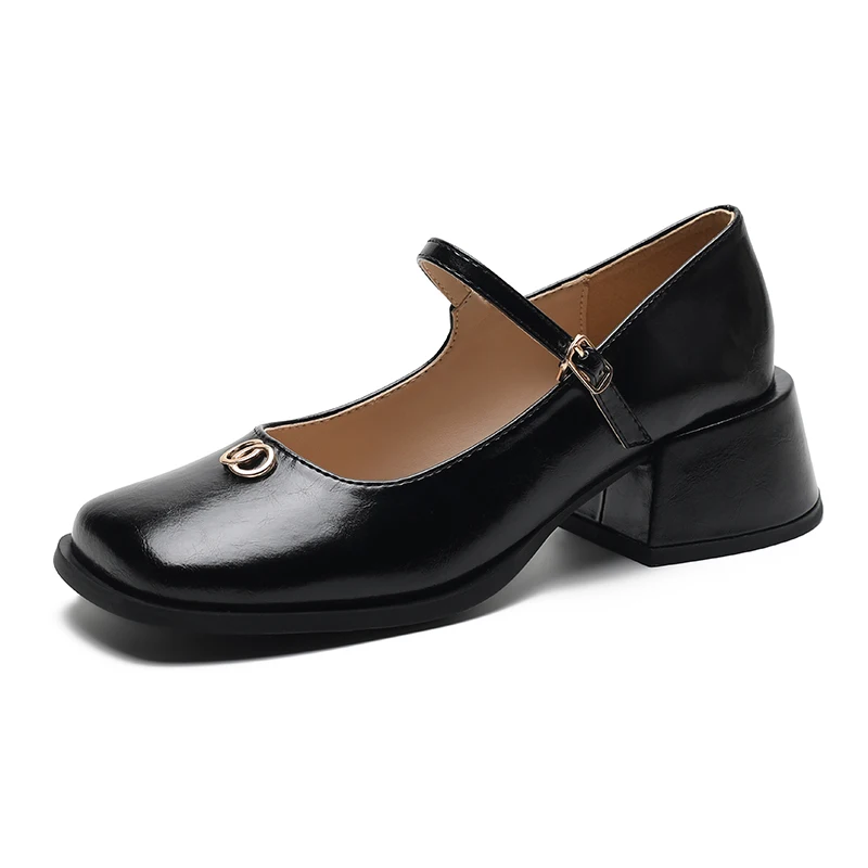 

Женские туфли с квадратным носком, новинка 2023, Туфли Мэри Джейн на грубом каблуке, туфли Le Fu, женская обувь на высоком каблуке, маленькие кожаные туфли