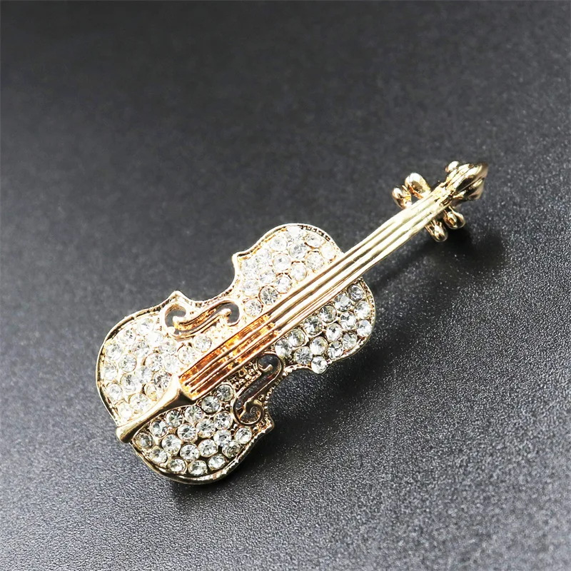

Fashion Violin Brooches Shiny Rhinestone Zinc Alloy Brooches Beautiful Violin Decorative Pins Apparel/Bag Decoration