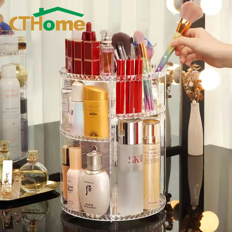 Transparent 360 Degree Rotating Makeup Storage Rack Cosmetic Fashion Crystal Shelf Display Stand Large Capacity Acryl | Дом и сад
