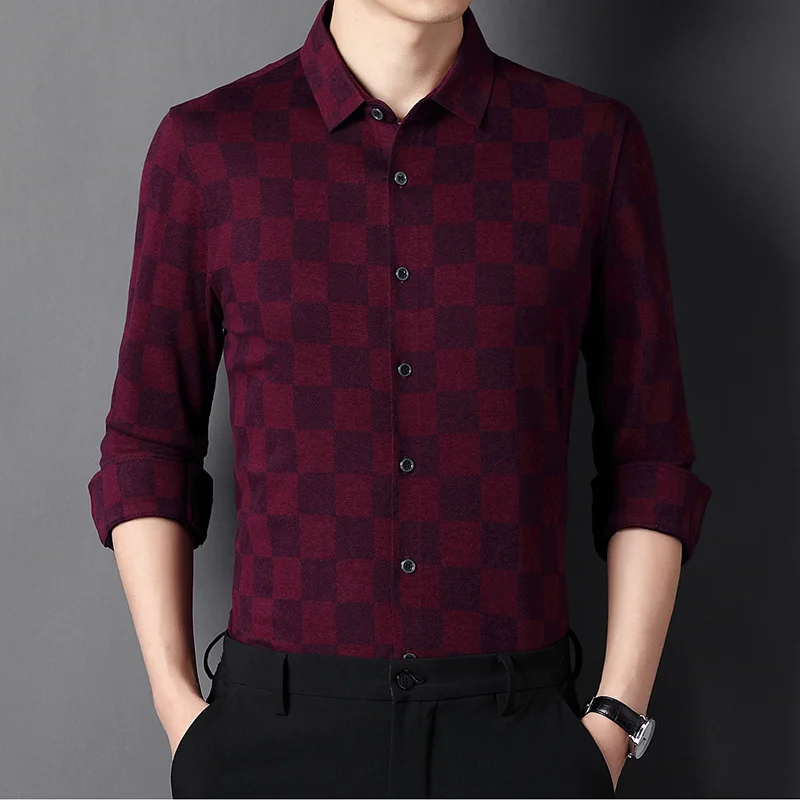 

Autumn New Middle 2023 aged Long sleeve Men's Cashmere Business Leisure Brand Silk Shirt