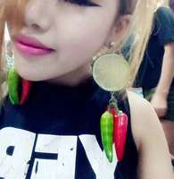 fashion thailand funny series lemon slices small pepper green pepper exaggerated big earrings