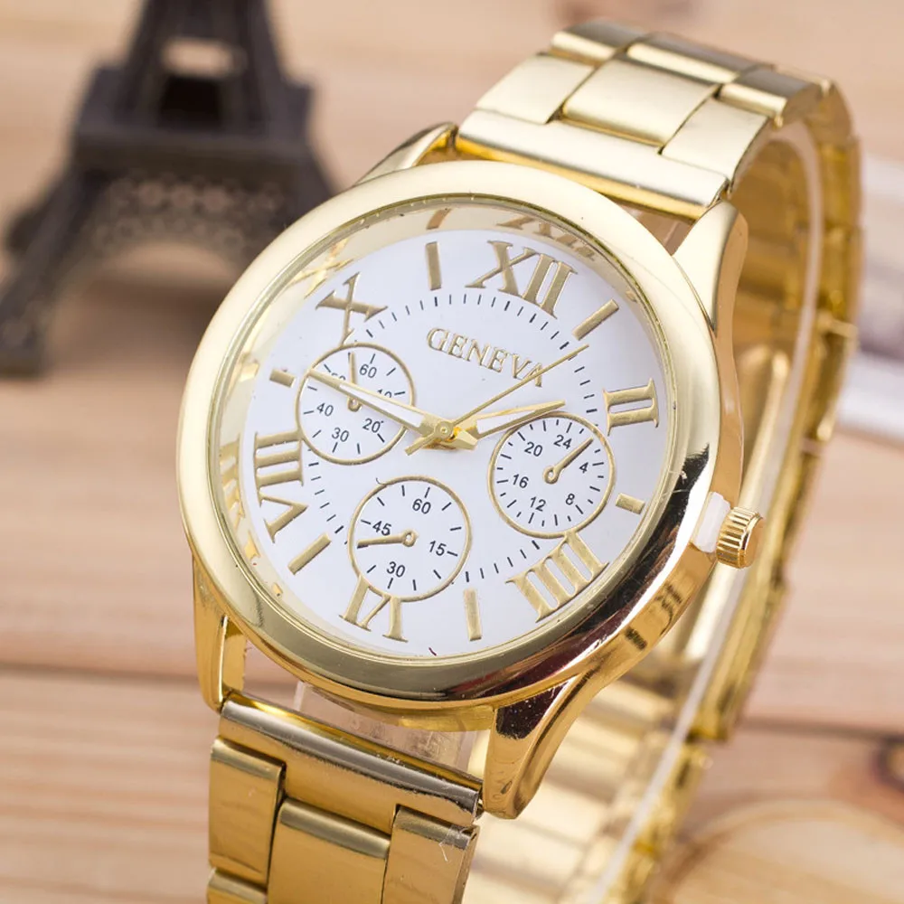 

A2241 Female Clock Stainless Steel Classic Round Dial Gold Quartz Wrist watches Relogio Feminino