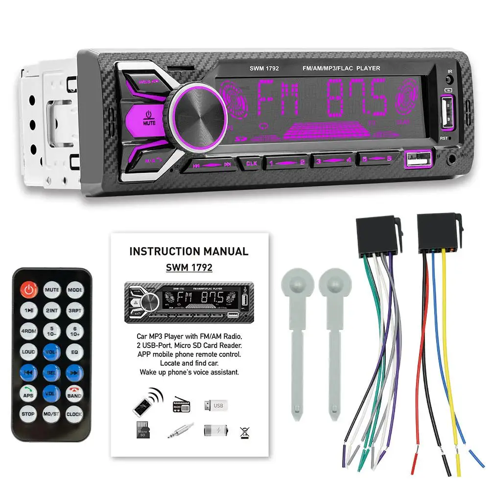 

1 Din Car Radio Audio Dual Bluetooth-compatible Hd Lossless Music Player Usb Card Reader With Colorful Light