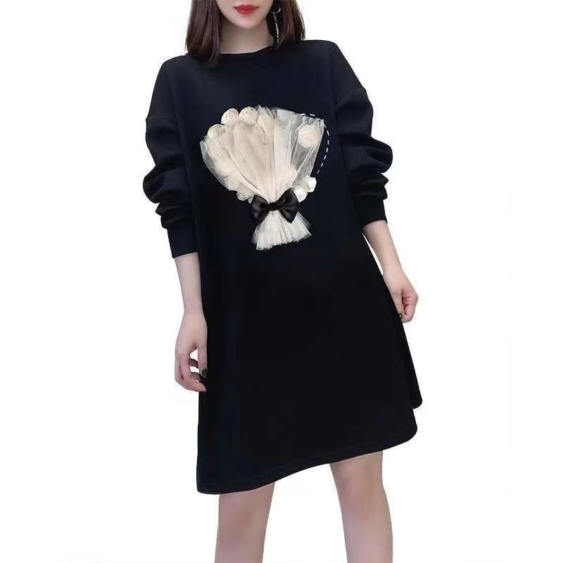 Толстовка платье спортивный костюм Женская Повседневная Однотонная футболка с