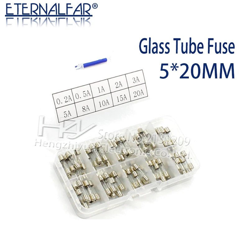 Hzy 200Pcs 5x20mm Quick Blow Glass Tube Fuse Assorted Kits,Fast-blow Glass Fuses,fuse wire thermo Fuse 0.5A 3A 5A 10A 15A 20A