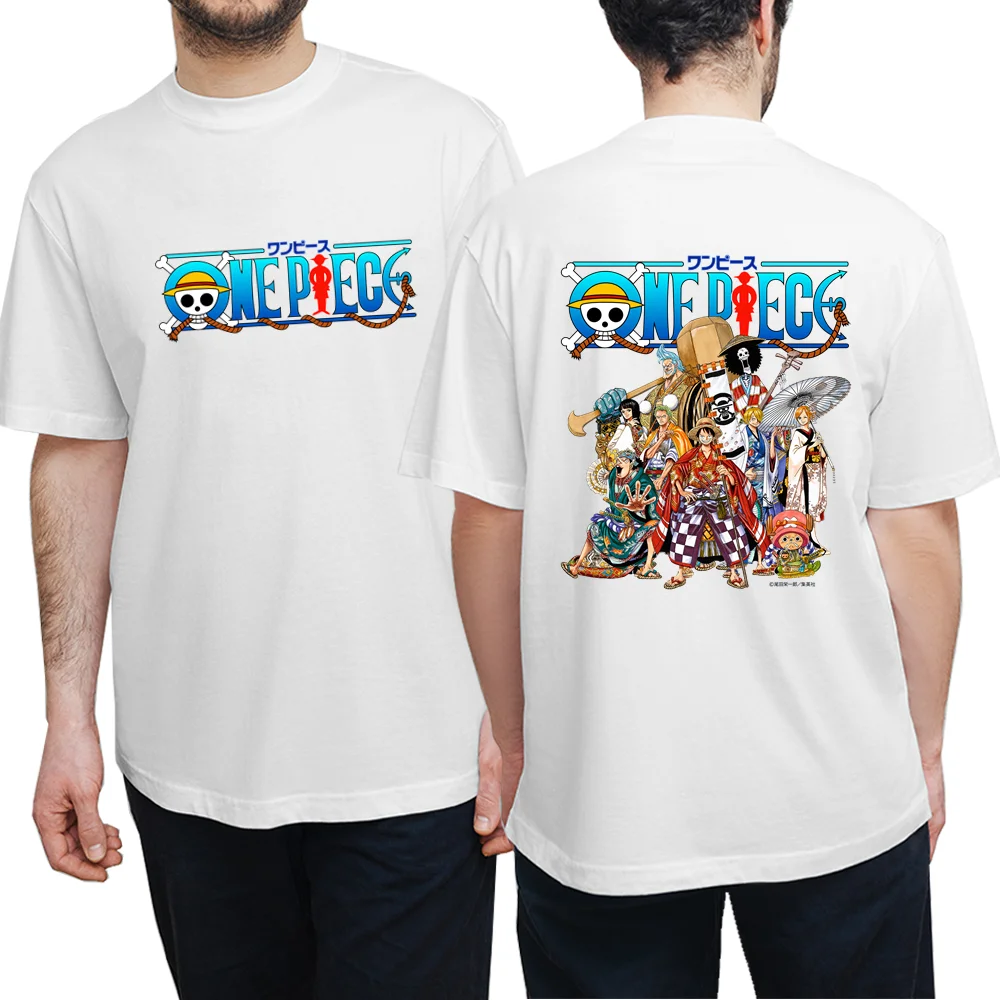 Летняя мужская цельная футболка в стиле аниме из 100% хлопка повседневная модная