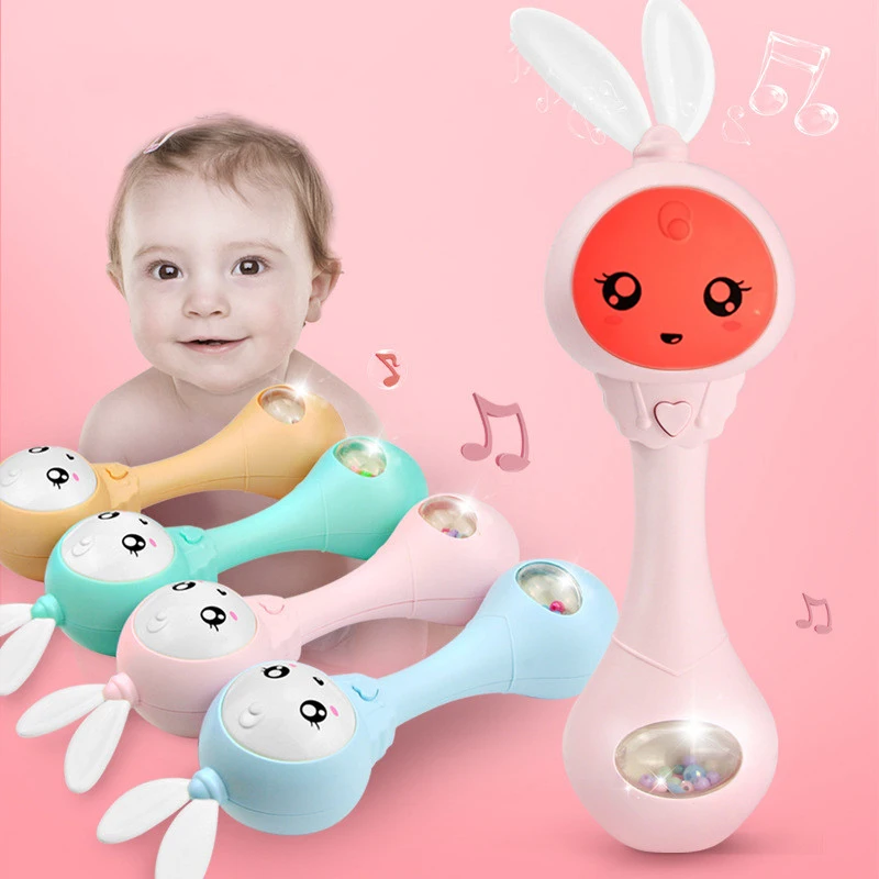 

Baby Music Flashing Rattle Toy Rabbit Teether Hand Bells Mobile Infant Stop Weep Tear Rattle Newborn Early Educational Toy 0-18M