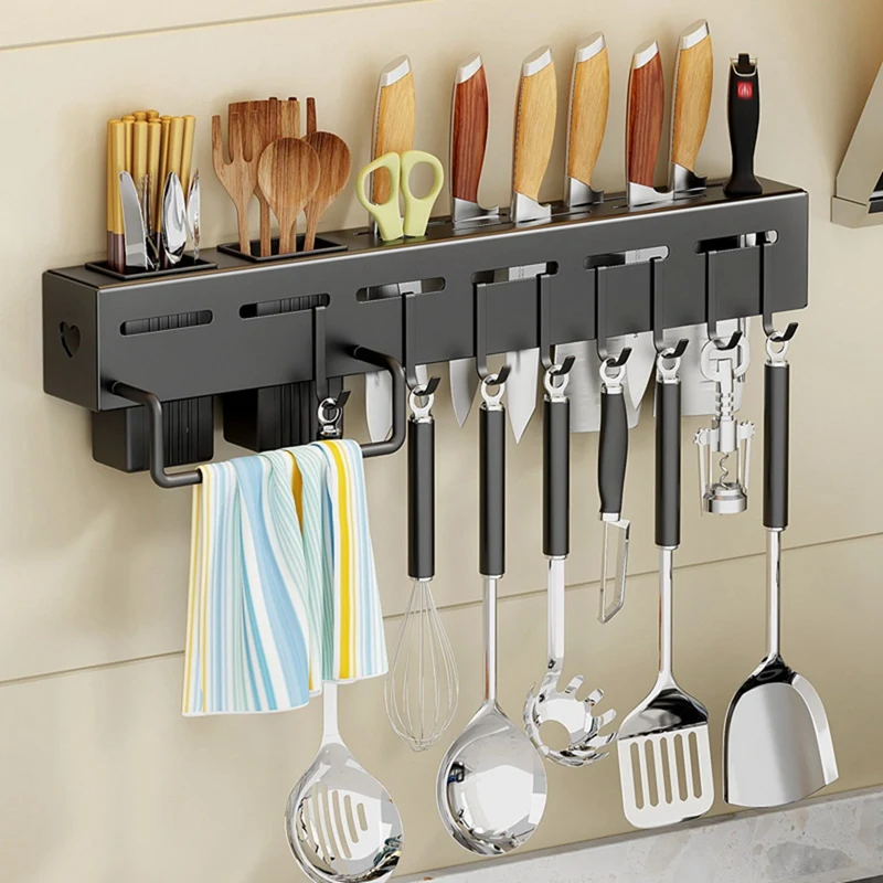 

Knife Holder Wall Mounted Stainless Steel Kitchen Utensil Racks With Hooks Knife Storage Rack For Kitchen Bar Restaurant
