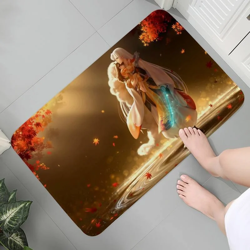 

Rug Entrance Kitchen Flannel Carpet Anti-slip Floor Mats 3D Children Crawling Inuyasha Anime Mat bedside Lounge Rug Bath Mats 1