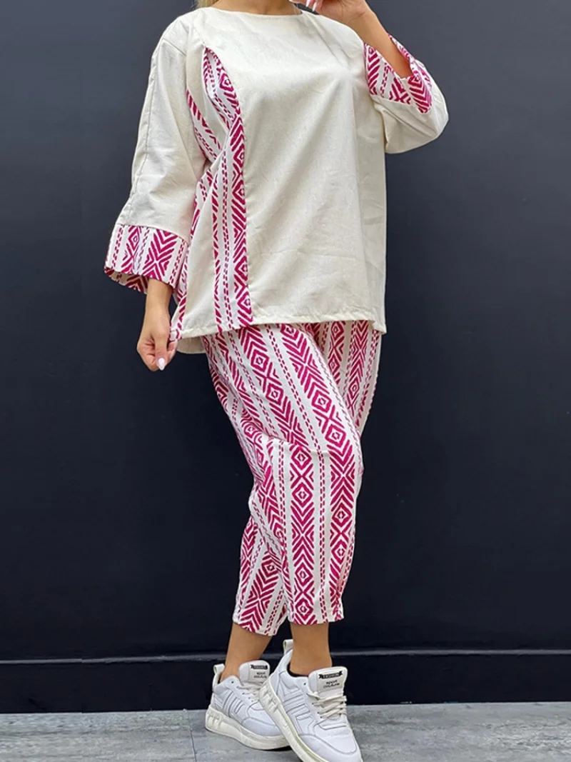 2 Pieces Women's Sets Summer Autumn Flower Print Blouse Shirt Suit Tops And Pants Suits Dashiki African Set Tracksuit Outfit