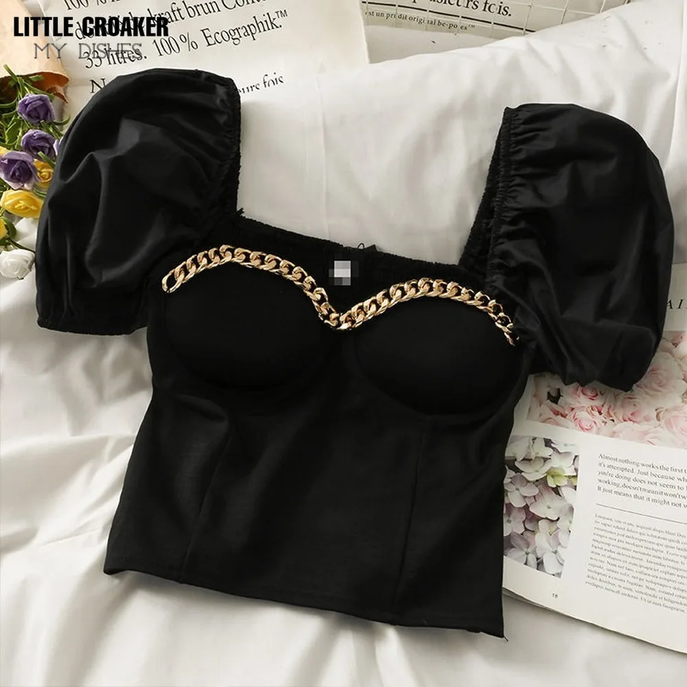 

Блузка женская кружевная с квадратным вырезом, элегантная простая универсальная в французском стиле, в стиле пэчворк, с пышными рукавами, д...