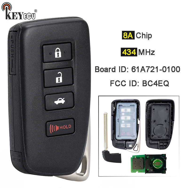 KEYECU 433 МГц 8A Чип-плата ID: 61A721-0100 FCC BC4EQ Умный дистанционный брелок без ключа для Lexus