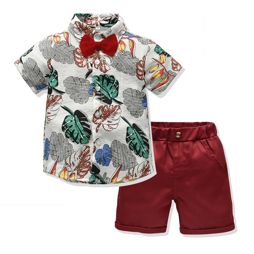 Children's Clothing Summer Short-sleeved Floral Shirt + Boy Shorts Casual Two-piece Baby Multicolor Beach Clothes Hot