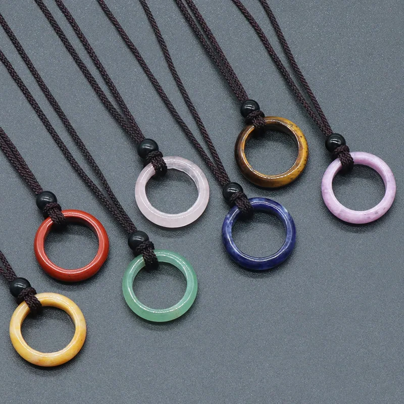

1pcs 1435 - Natural Crystal Stone Ring Necklace Running Ring Necklace Female Circle Collar Chain Simple Neck Chain Jewelry