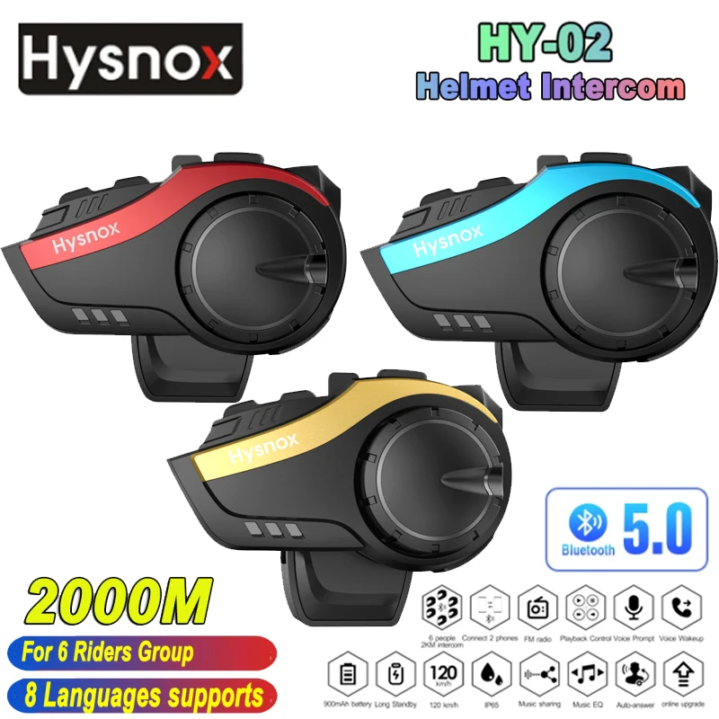 Hysnox HY-02 гарнитура для мотоциклетного шлема Bluetooth 5 0 2000M 6 Riders Переговорная
