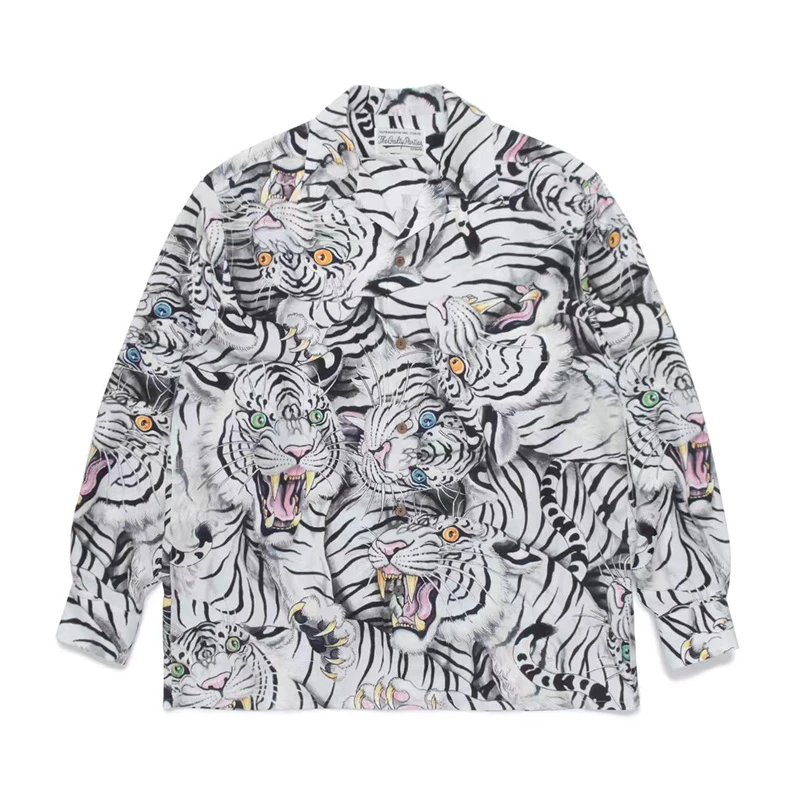 WACKO MARIA Shirts Oversized Print Tiger 1:1 Men Long Sleeve Shirts