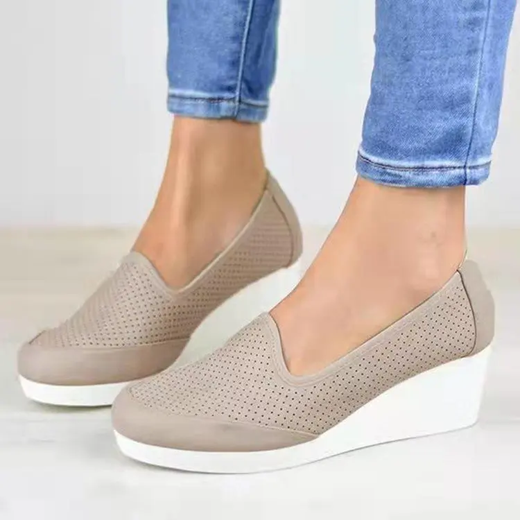 

Women's Wedge Shoes 2022 Autumn New Hollow Out Ladies Slip On Casual Platform Shoes Large-Sized Female Dress Loafers