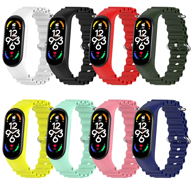 Silicone Strap For Xiaomi Mi Band 7 6 5 4 3 Smart Bracelet Sport Wrist Replacement Soft Ocean Strap For Mi band 5 7 8 Wristband