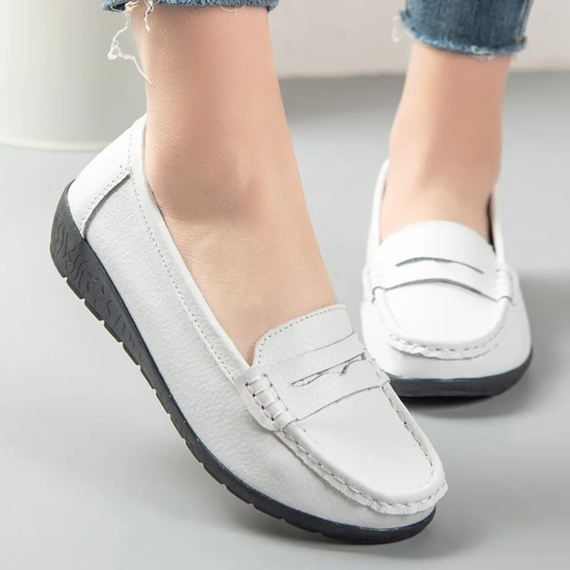 

Thick Sole Casual Soft Ladies Flats Leather Shoes Ladies Fashion New Loafers Overleaf Shoes Ladies Nurse Ladies Shoes