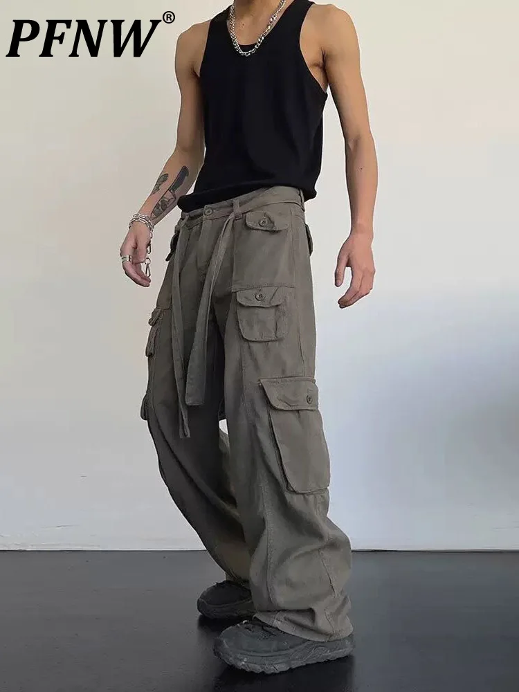 

PFNW High Street Casual Big Pocket Overalls For Men Women Spring Autumn New Tide Loose Straight Hip Hop Wide Leg Pants 12A5594