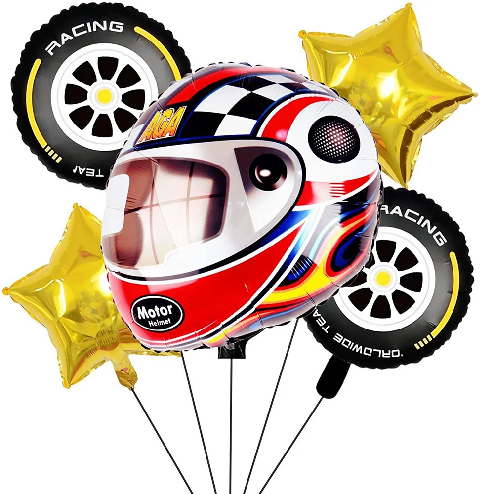 

5pcs Race Car Balloons Motor Helmet Wheel Tire Balloon Birthday Decorations Boys Dirt Bike Theme Party Supplies