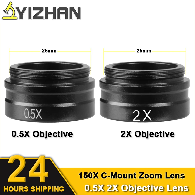 Фото YIZHAN 2X 0,5X вспомогательный объектив для микроскопа, костюм для объектива с креплением C 25 мм 150X, окуляры для микроскопа, инструменты для увеличения размера 1000 мм №1