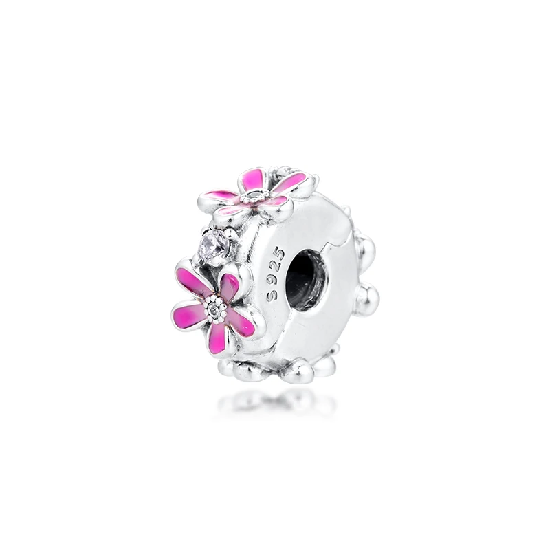 

Pink Daisy Flower Clip Holiday Gifts 925 Silver Original Accessories For Women DIY Bracelet Femme Beads For Jewelry Making