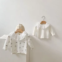 2022 new autumn baby girl long sleeve shirts solid infant bottoming tops girls lotus leaf collar shirts flower print t shirts