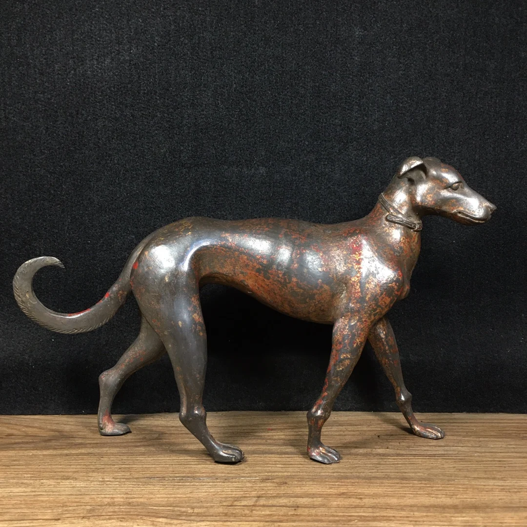 

12"Tibetan Temple Collection Old Bronze Cinnabar Gilt Zodiac Dog wolfhound statue Amass wealth Ornaments Town House Exorcism