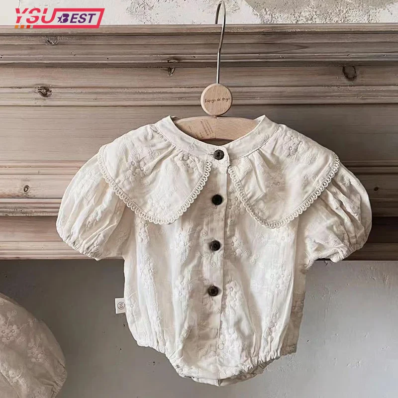 Новинка летние детские комбинезоны для девочек хлопковый комбинезон с вышивкой