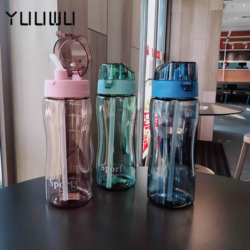 

500ML Large-capacity Water Bottle Dinkware Camping Straws Plastic Water Cups Portable Heat-resistant Drop-resistant Gourde