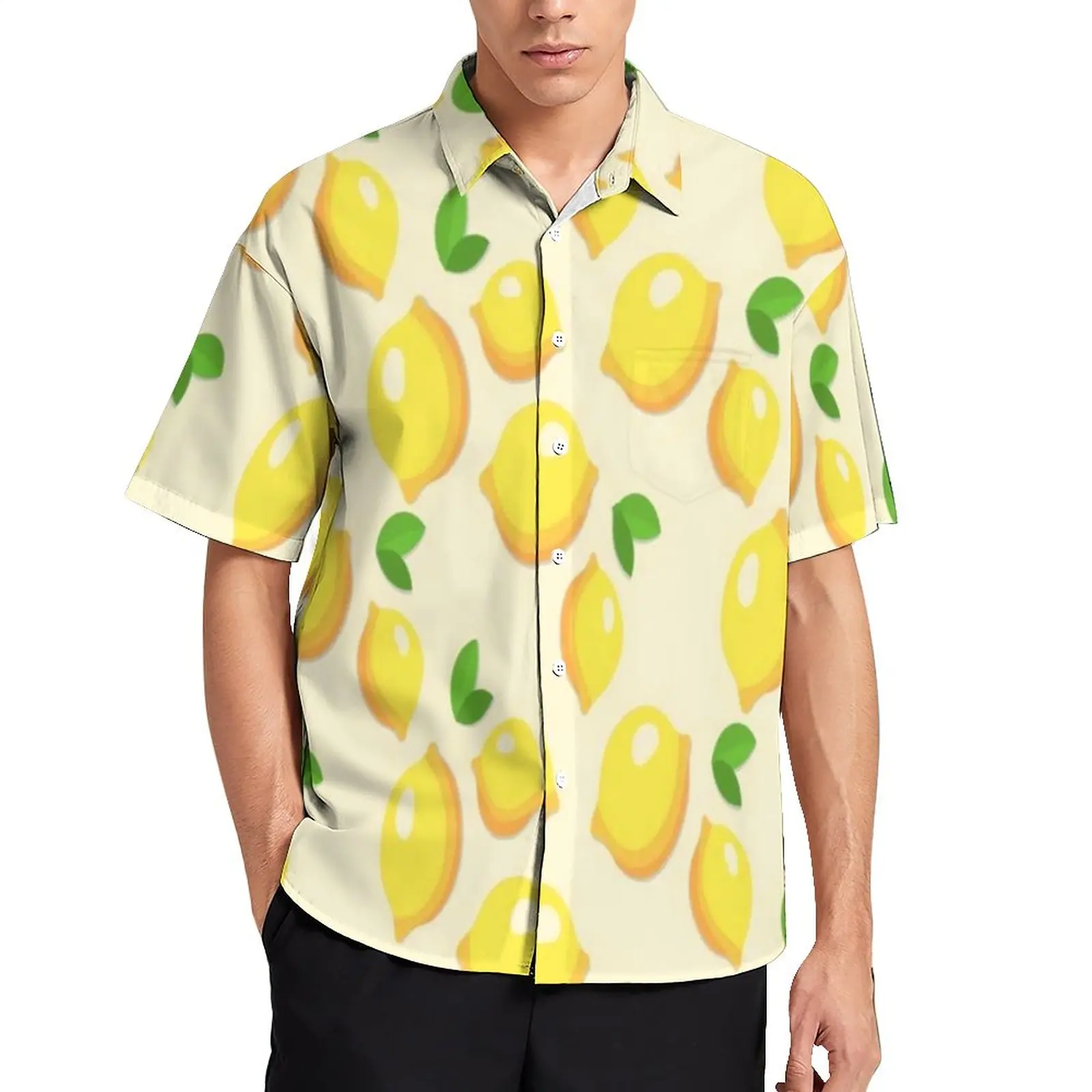 

Adorable Lemon Print Casual Shirt Fruits Pattern Vacation Loose Shirt Hawaiian Fashion Blouses Short Sleeve Oversize Clothing