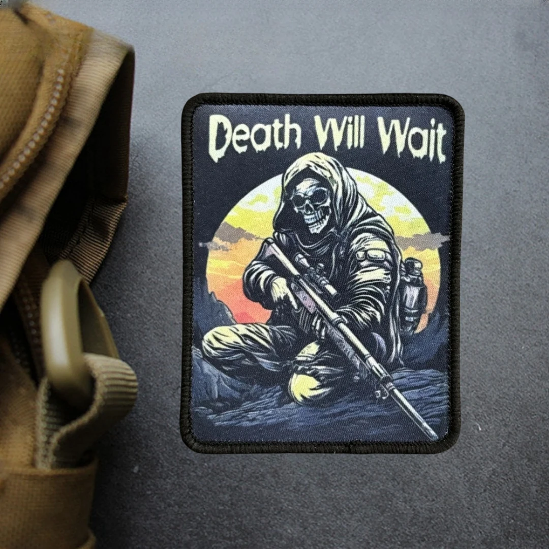 Death Will Wait Reaper Morale Badge Череп Солдат Военная нашивка Тактическая армейская наклейка