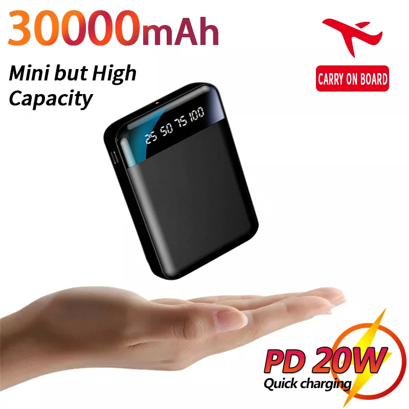 30000mah portable mini 2 usb power bank flashlight digital display external battery cell phone for iphone 12 13 xiaomi android free global shipping