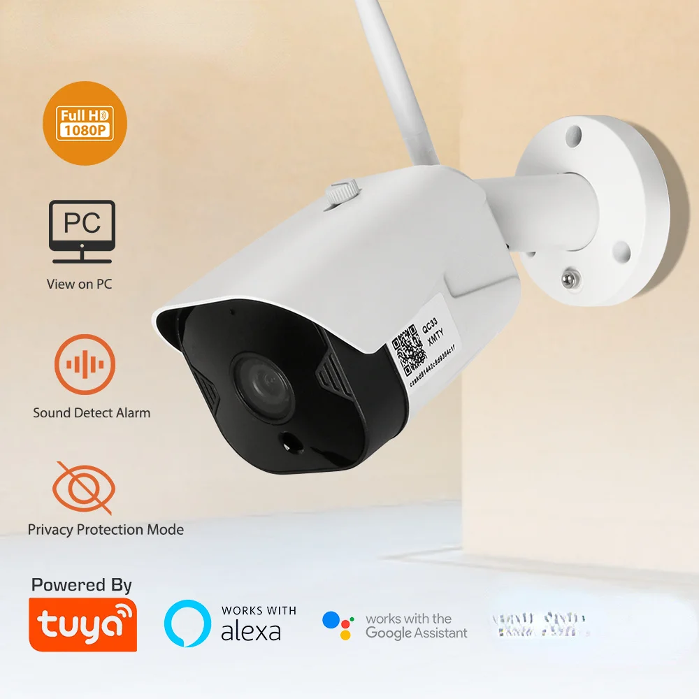 

Tuya Outdoor WiFi Security Camera ONVIF 1080P Bullet CCTV Surveillance Camera Support View on PC Alexa Google Home Wireless Cam