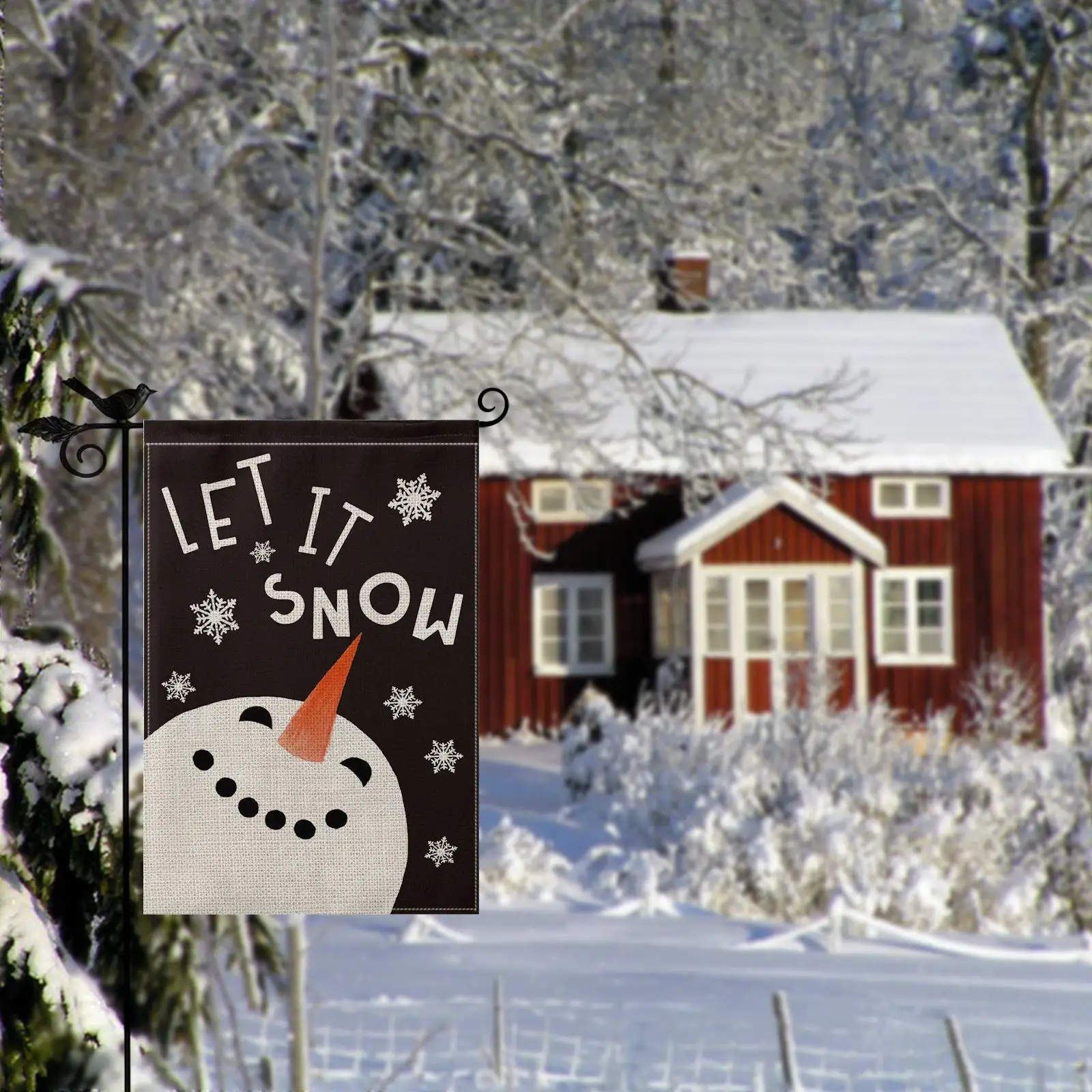 

Let It Snow Snowman Flag Winter Holiday Outdoor Decoration Premium Vivid Color Indoor Durable Brass Grommets Living Room