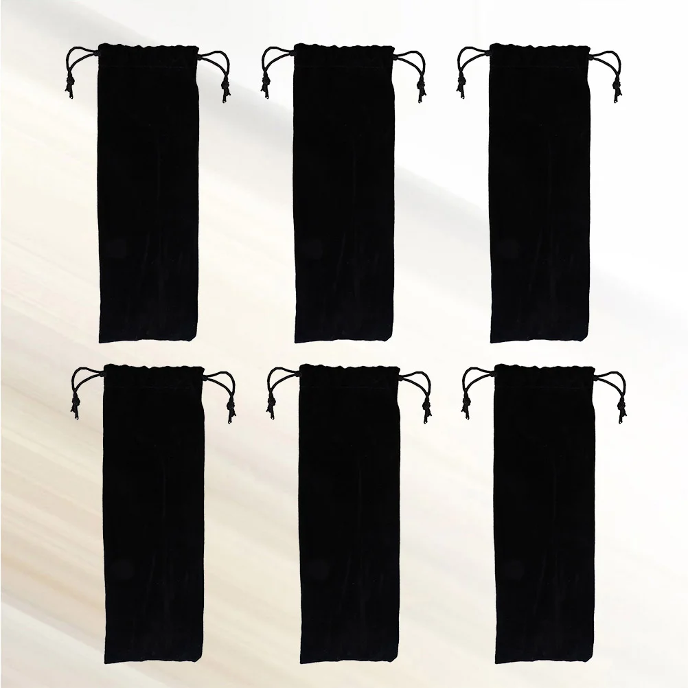 

6PCS Flannel Pouch Bag Stainless Steel Straw Carrying Case Practical Drinking Straws Cutlery Fork Spoon Storage Bag (Black)