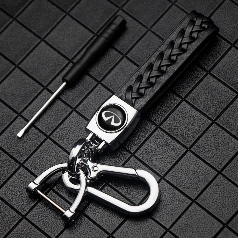 

Leather Car Keychain Hand Braided Rope Horseshoe Buckle Keyring Accessories Gifts For Infiniti QX30 JX35 Q50 Q60 QX70 QX50 QX60