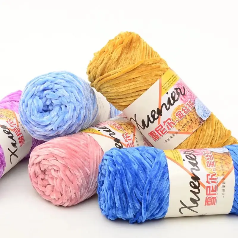 

2pcs 100g/ball Gold Lines Wool Chenille Hand-Woven Bag Scarf Thick Line Violent Bear Material Crochet Slippers Wool Ball