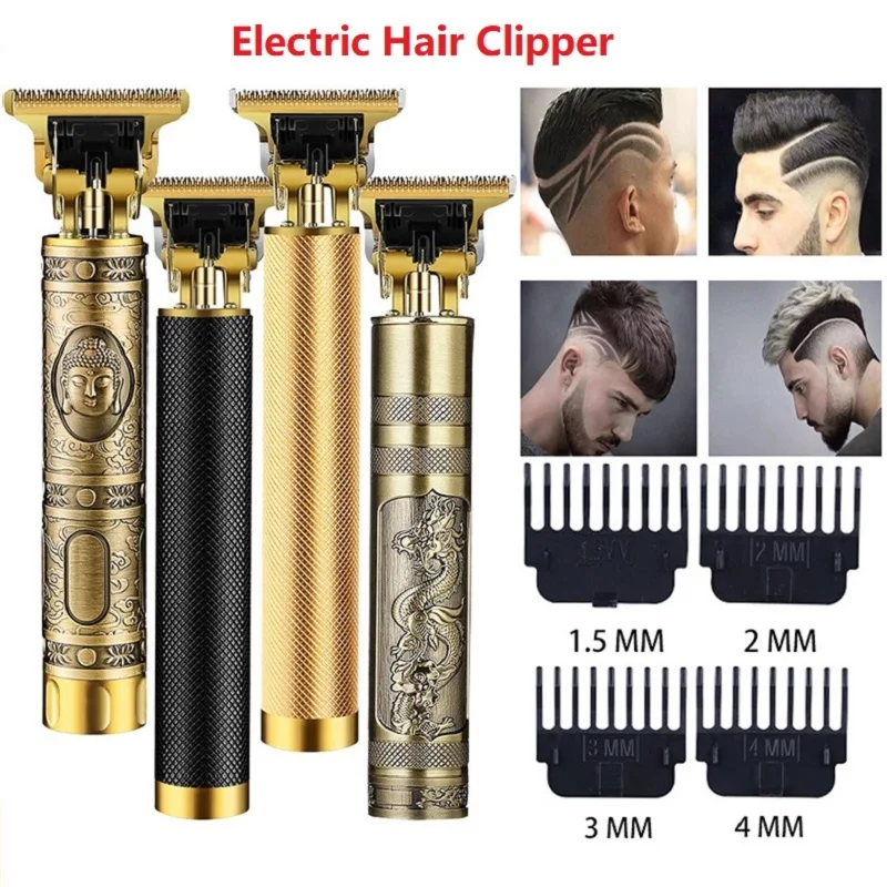 USB Electric Hair Clipper Trimmer All In One Gold Light Head Rechargeable Hair Clipper Oil Head Hair Carving HairCutter For Man enlarge
