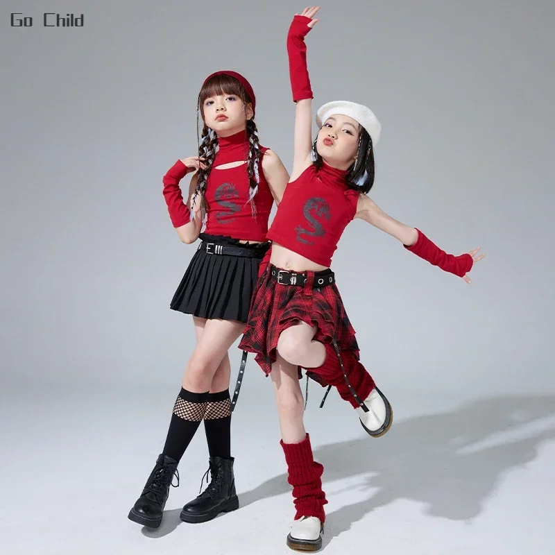 УКОРОЧЕННЫЙ ТОП В Стиле Хип-хоп для девочек клетчатая юбка уличного танца